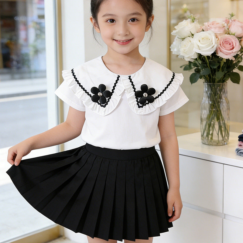 Mädchen Bluse mit Rüschensaum und floralem Design Drune