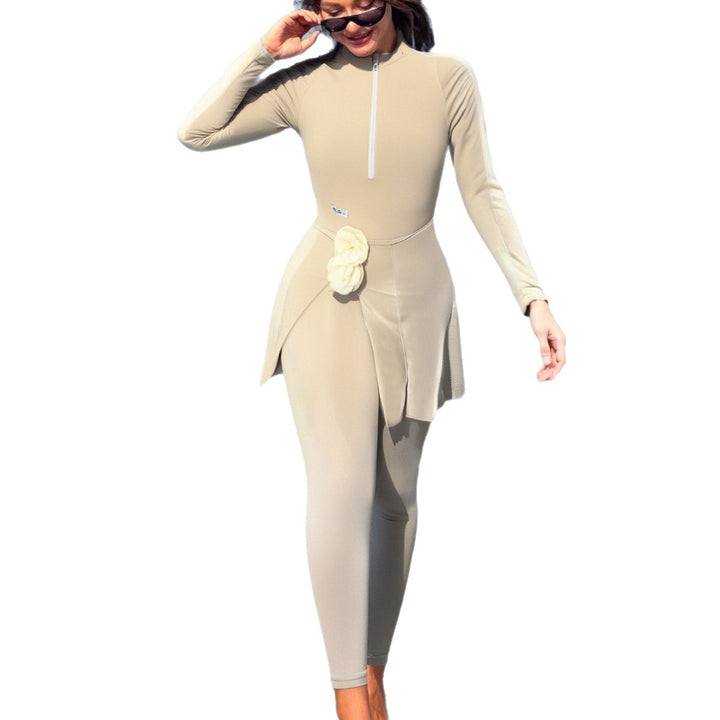 Damen Sportlicher Einteiler mit Wickeloptik Drune