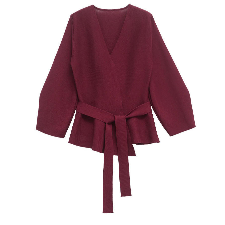 Damen 50+ Wickelcardigan mit V‑Ausschnitt, Taillenband und leichtem Schößchen Drune