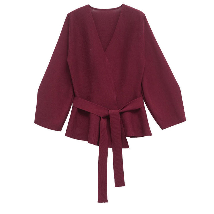 Damen 50+ Wickelcardigan mit V‑Ausschnitt, Taillenband und leichtem Schößchen Drune