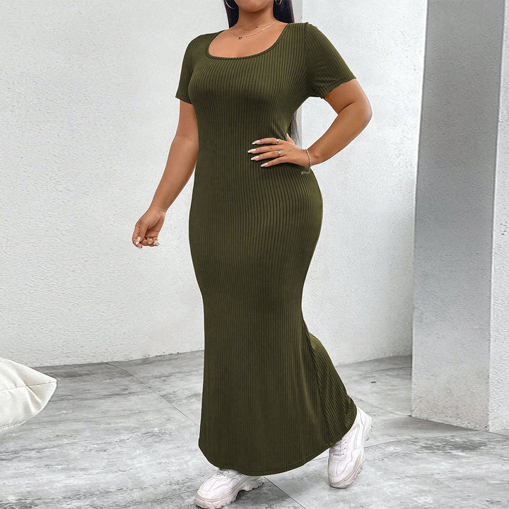 Damen figurbetontes Maxikleid mit quadratischem Ausschnitt aus Rippstrick Drune