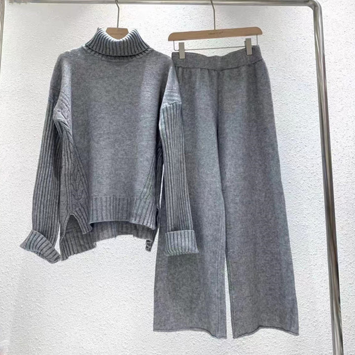 Damen modisches Strickset mit hohem Kragen und weitem Bein Drune