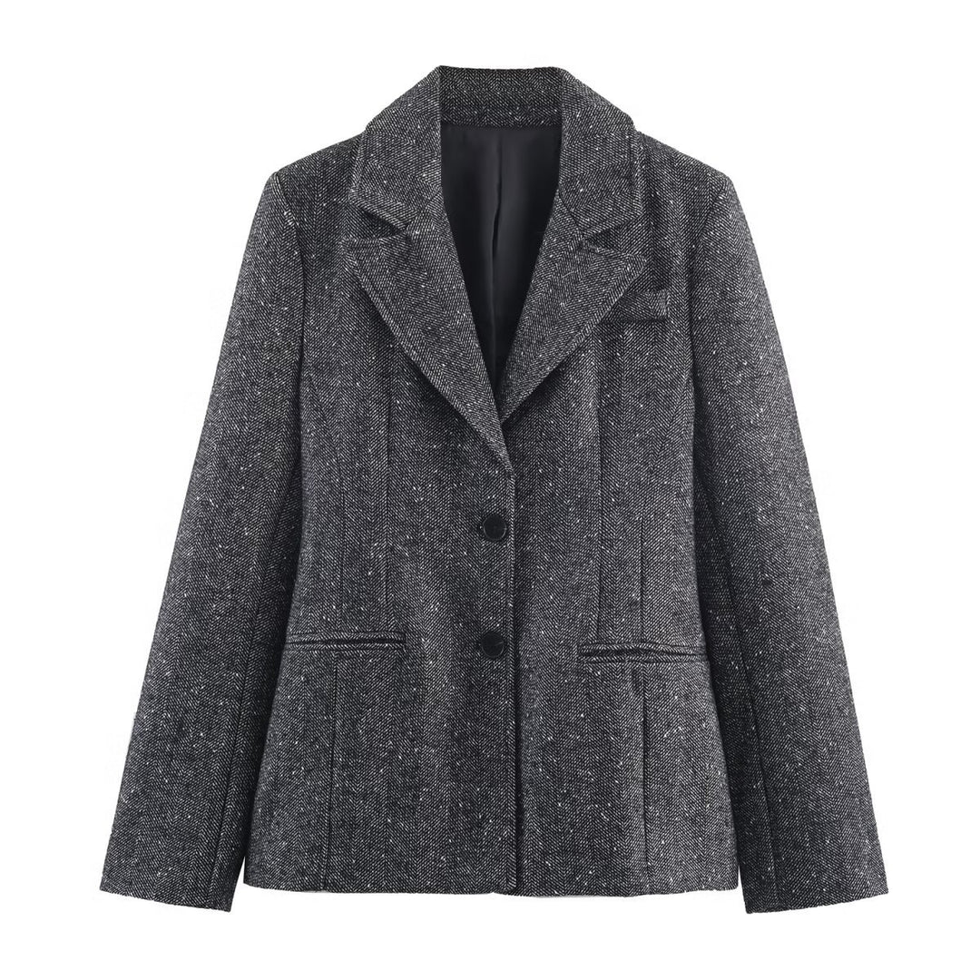 Damen Taillierter Tweed-Blazer mit Teilungsnähten und feiner Wollstruktur Drune