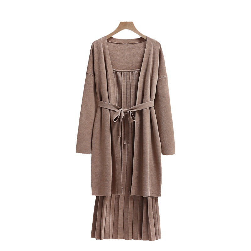 Damen elegantes und lässiges Strickkleid mit passender Strickjacke Drune