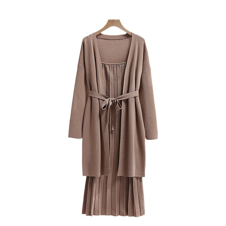 Damen elegantes und lässiges Strickkleid mit passender Strickjacke Drune