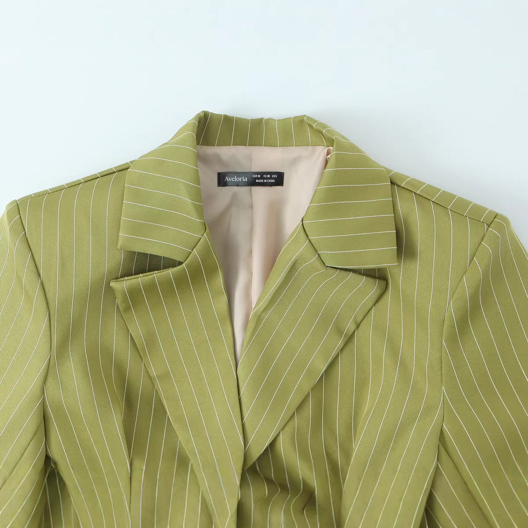 Damen Taillierter Cropped-Blazer mit Taillengürtel und Nadelstreifen Drune