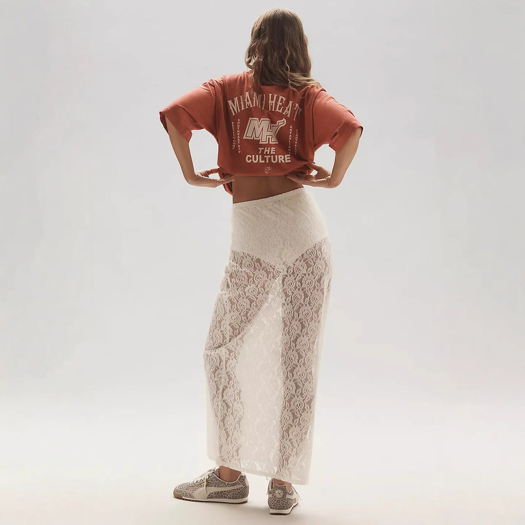 Damen Spitzenrock im langen, eleganten Design mit hohem Schlitz Drune
