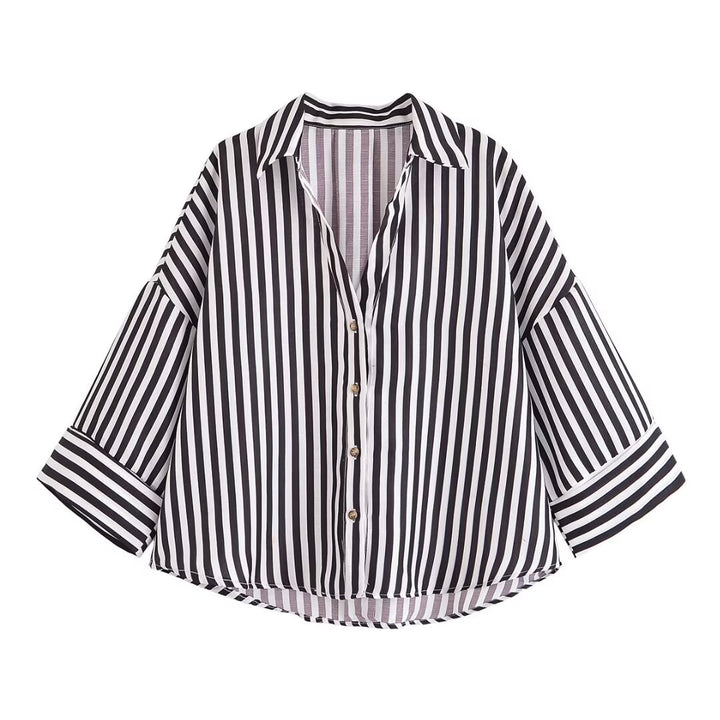 Damen nan lockere oversized Hemdbluse mit weitem Kragen und Dreiviertelärmeln Drune