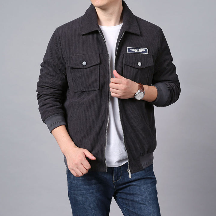 Herren Cord‑Workerjacke im Hemdjacken‑Look mit Brustpattentaschen und Reißverschluss Drune