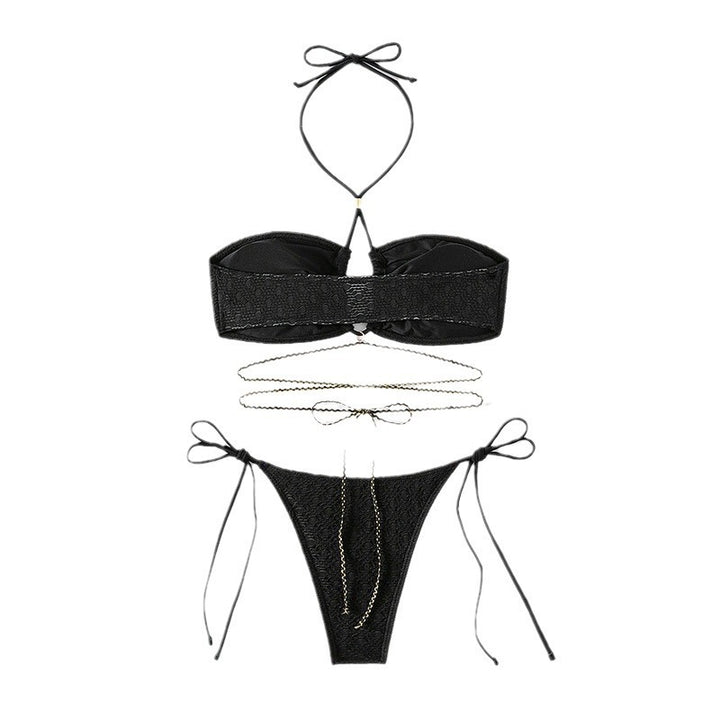 Damen Bandeau-Bikini mit dekorativem Kettenakzent und verstellbaren Bindebändern Drune