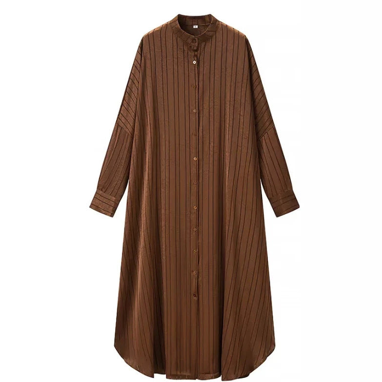 Damen Zweiteiliges fließendes Hemdblusen‑Maxikleid mit durchgehender Knopfleiste und passender elastischer Palazzo‑Hose Drune