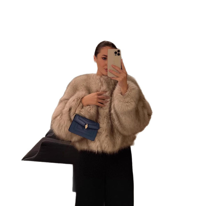 Damen Cropped Kunstpelz‑Bomber mit rundem Ausschnitt, weich fallendem Hochflor und kastiger Silhouette Drune
