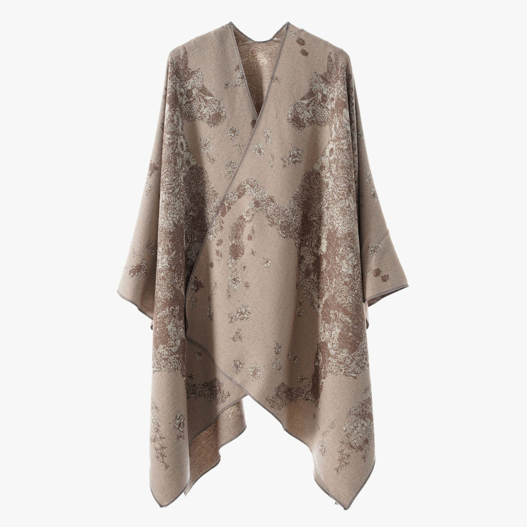 Damen Oversize-Wickelponcho im Kimono-Fall mit feinem Jacquardgewebe Drune