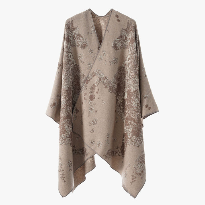 Damen Oversize-Wickelponcho im Kimono-Fall mit feinem Jacquardgewebe Drune