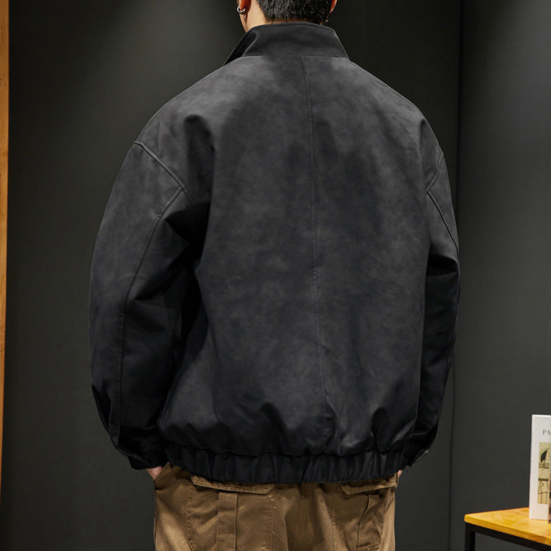 Herren elegante Kunstlederjacke mit praktischem Kragen Drune