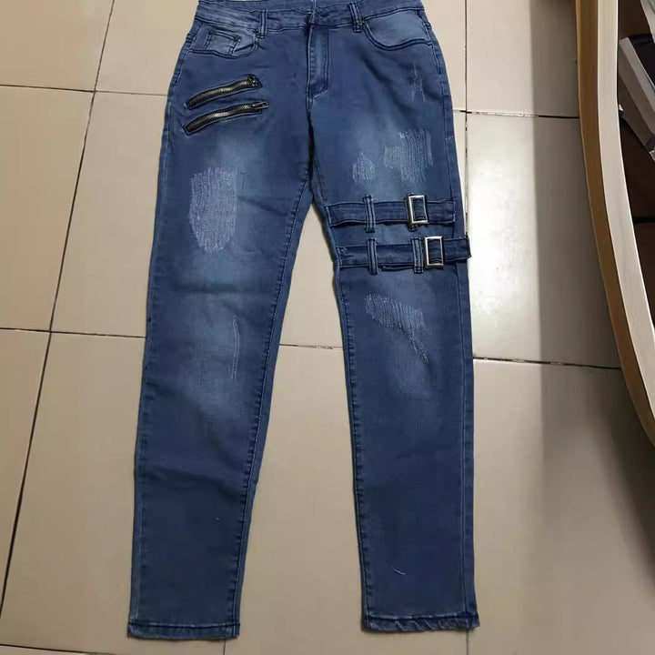 Herren Jeans mit stylischem Reißverschluss und Distressed-Details Drune