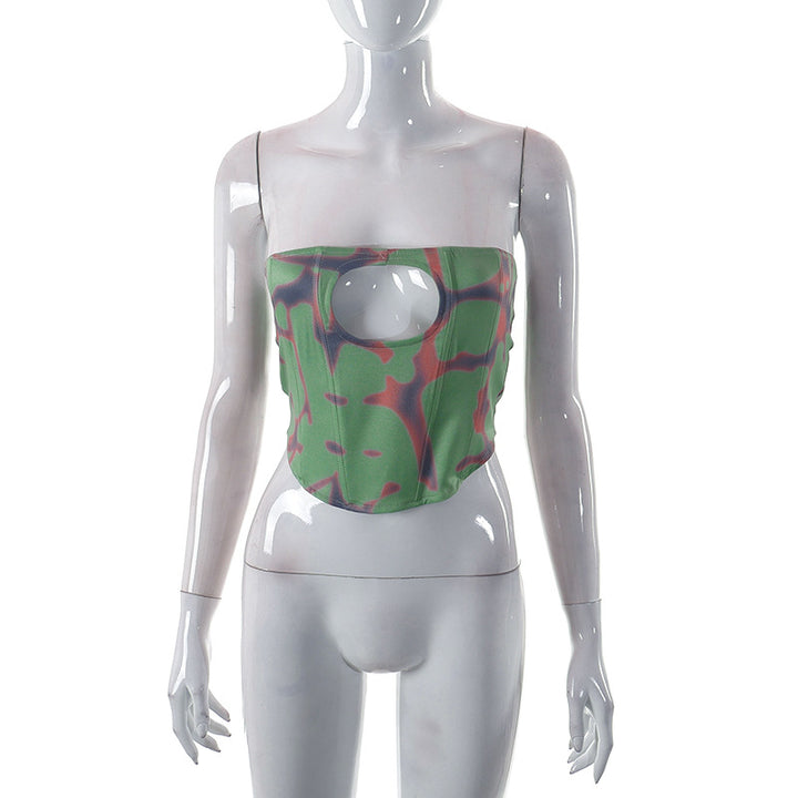 Damen Bandeau-Top mit kreativem Cut-Out und modernem Karomuster Drune