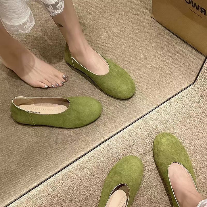 Damen Minimalistische Wildleder-Ballerina-Slipper mit gepolstertem Komfortfußbett Drune
