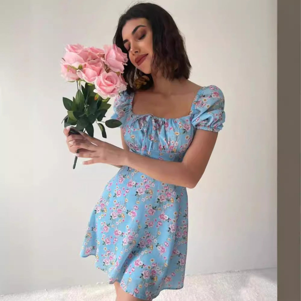 Damen Minikleid mit voluminösen Puffärmeln und floralem Muster Drune