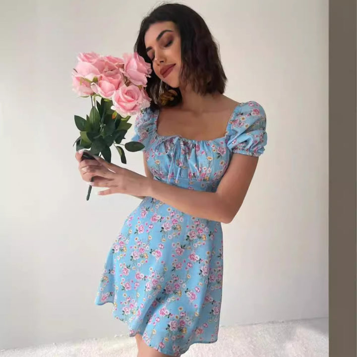 Damen Minikleid mit voluminösen Puffärmeln und floralem Muster Drune