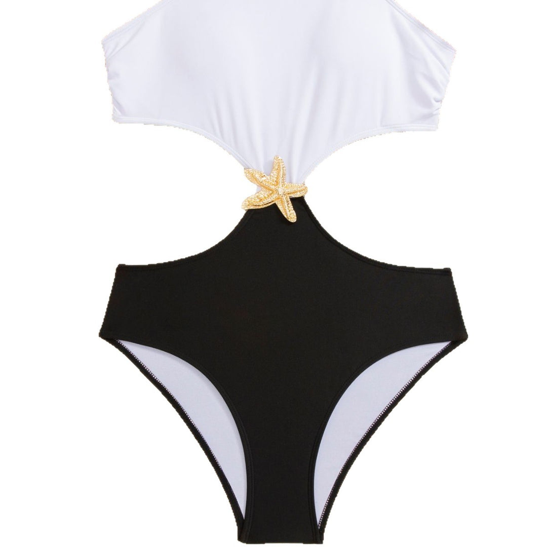 Damen Eleganter Badeanzug mit seitlichem Cut-Out und maritimer Verzierung Drune