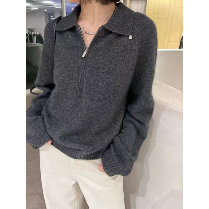Damen Pullover mit seitlichem Reißverschluss und elegantem Kragen Drune