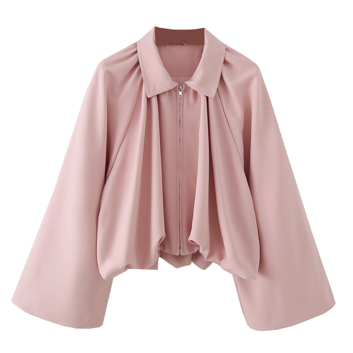 Damen Kurzjacke mit Kräusel-Volants, weitem Ärmel und Reißverschluss Drune