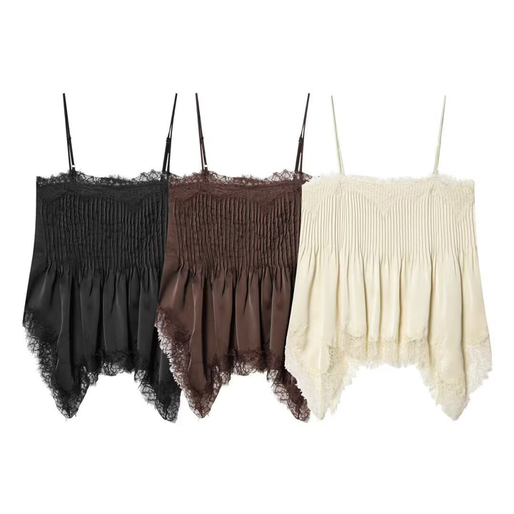 Damen Spitzen-Camisole mit raffiniertem Faltenwurf und hochwertiger Satinoberfläche Drune