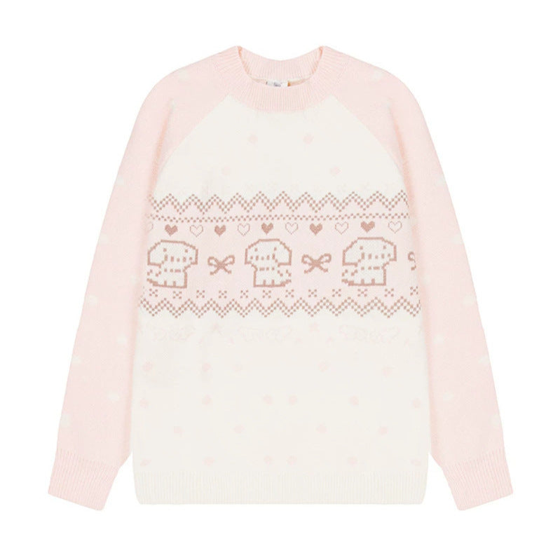 Damen Strickpullover mit Norwegermuster, Raglanärmeln und Rundhalsausschnitt Drune