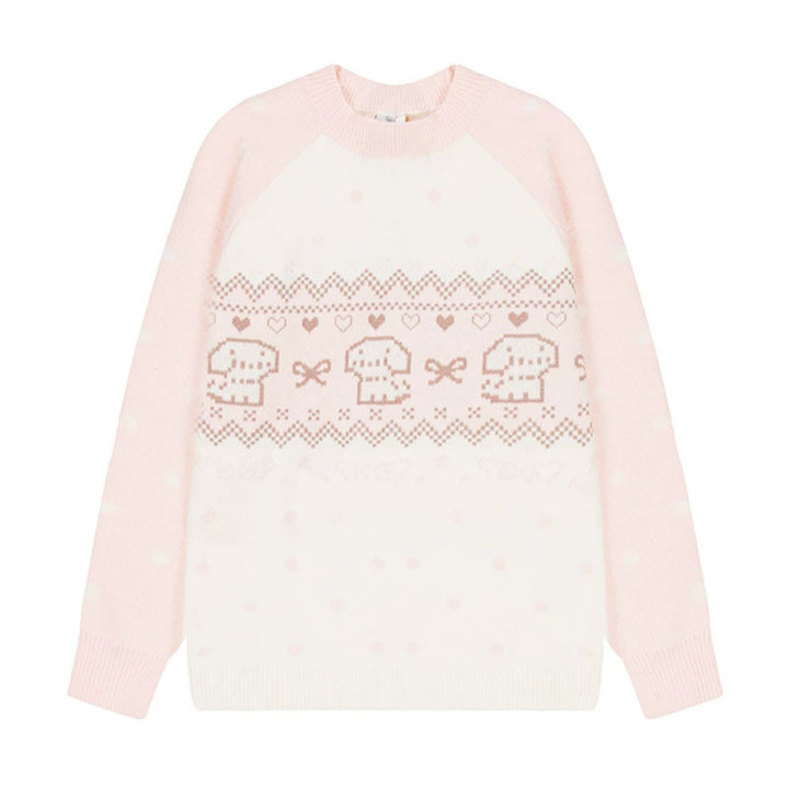 Damen Strickpullover mit Norwegermuster, Raglanärmeln und Rundhalsausschnitt Drune