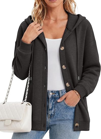 Damen Fleece-Kapuzencardigan mit Knopfleiste, Raglanärmeln und Eingrifftaschen Drune
