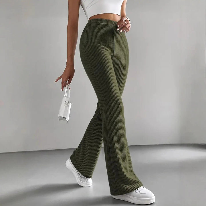 Damen Elegante und bequeme Rippen-Hose mit hohem Bund Drune