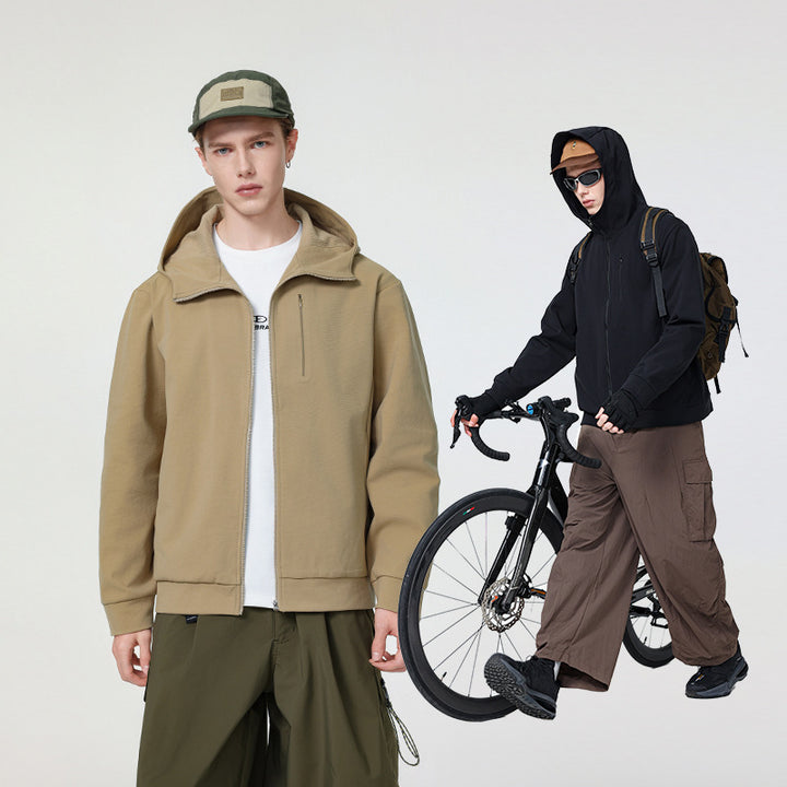 Herren Kapuzen-Softshelljacke mit Reißverschluss‑Brusttasche, geripptem Saum und Relaxed‑Fit Drune