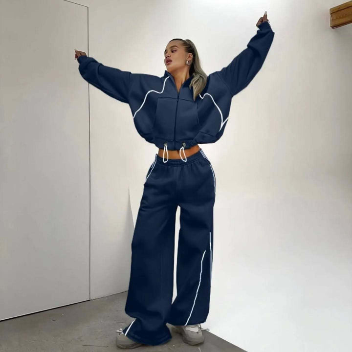 Damen nan weites Oversize-Trackset mit Reißverschluss-Kapuzenjacke und extraweiter Loungehose Drune