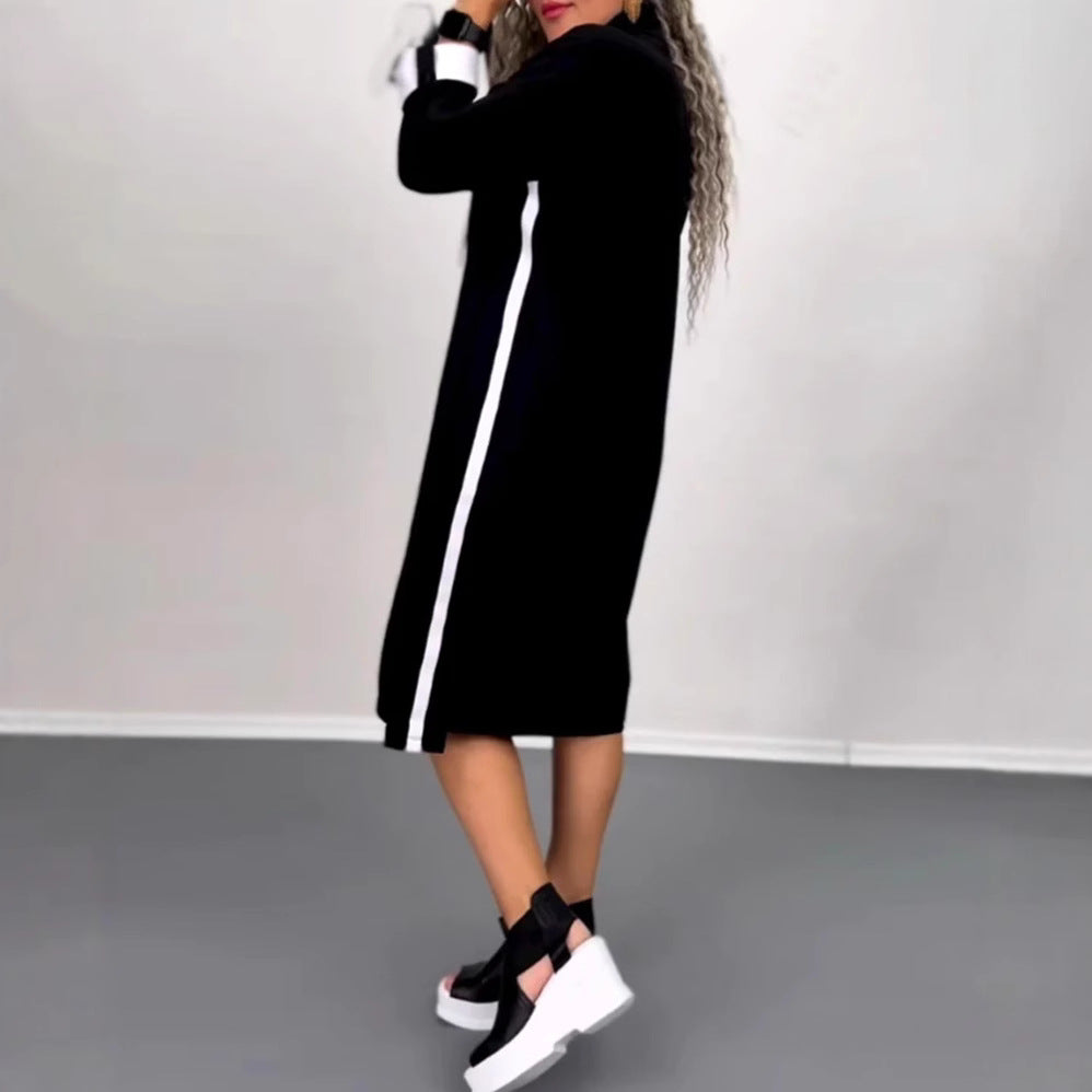 Damen nan Hoodie-Midikleid mit Kapuze, Kordelzug und krempelbaren Manschetten Drune