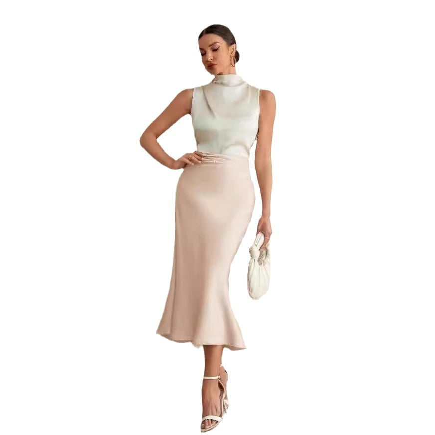 Damen eleganter Midirock mit sanftem Schnitt und hohem Bund Drune