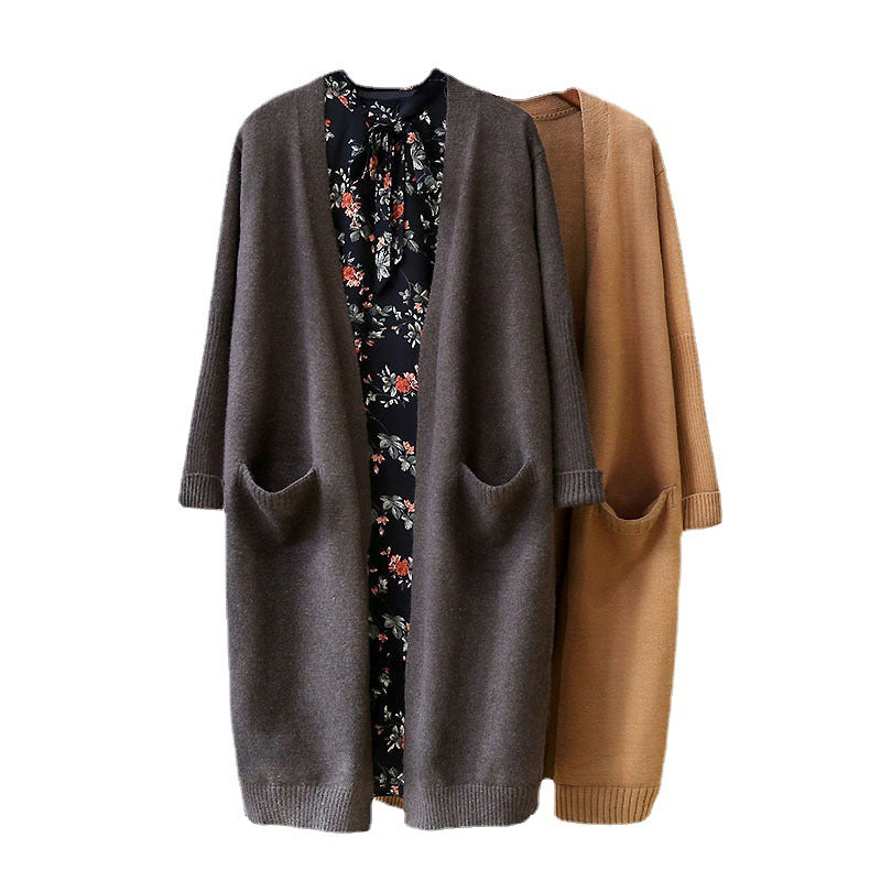 Damen Lange Strickjacke mit Taschen und offenem Schnitt Drune