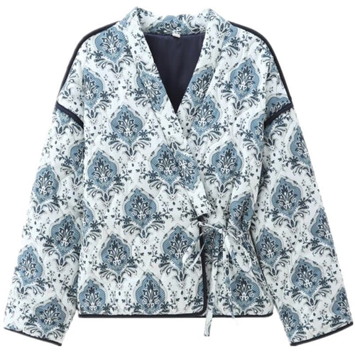 Damen elegante Jacquard-Jacke mit Bindegürtel und luxuriösem Muster Drune