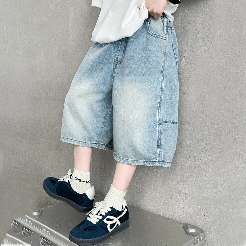 Jungen lässige Denim-Bermudas mit multifunktionalen Taschen Drune