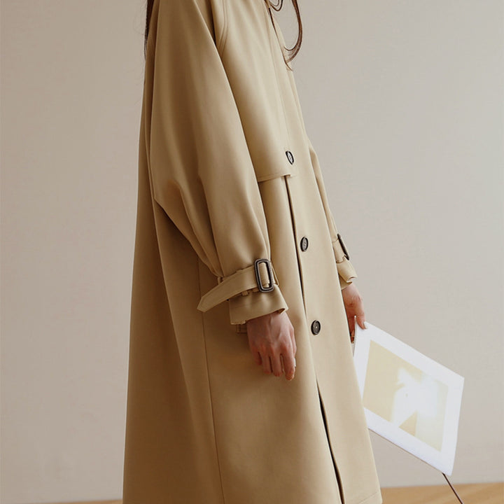 Damen Midi-Oversize Trenchcoat mit Sturmklappe und verstellbaren Manschetten Drune