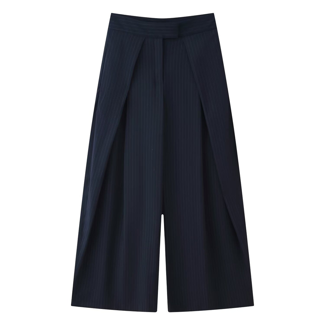 Damen weit geschnittene Culotte-Hose mit eleganten Falten und hohem Bund Drune