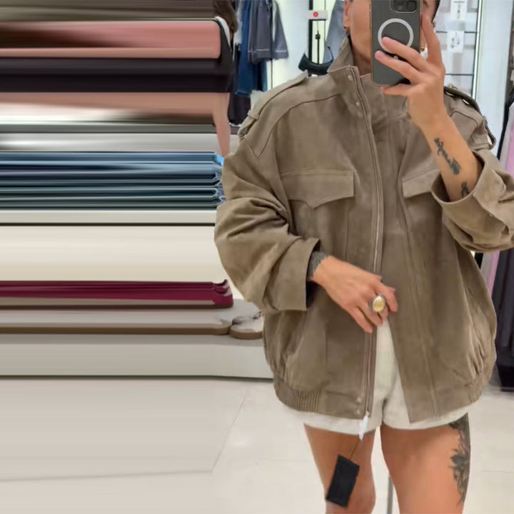 Damen lässige Oversize-Jacke aus Wildleder Drune