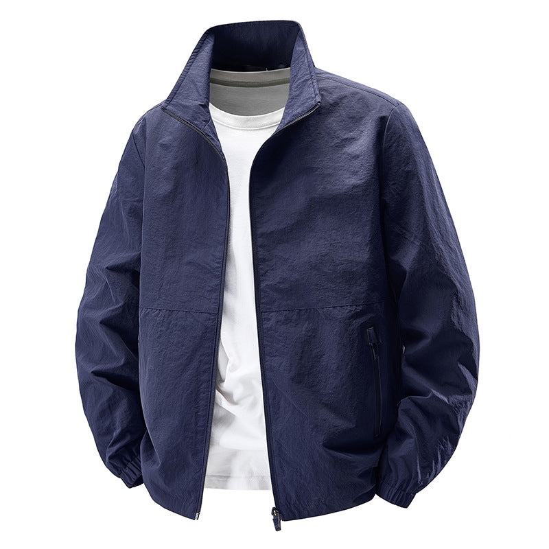 Herren Leichte Wind- und wasserabweisende Freizeitjacke mit Stehkragen und Reißverschlusstaschen Drune
