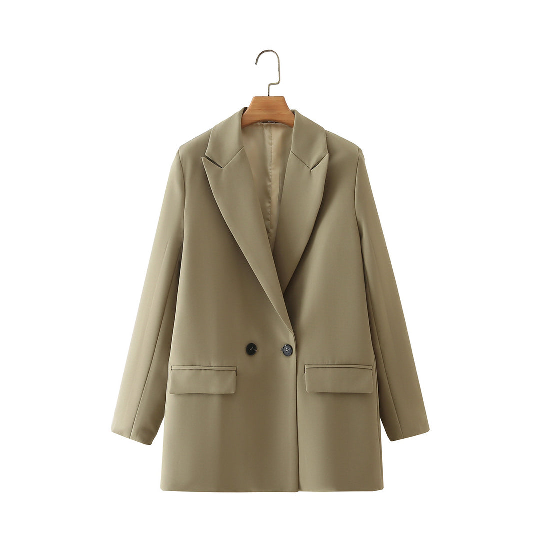 Damen nan taillierter Longblazer im Oversize-Look mit Reverskragen und Pattentaschen Drune