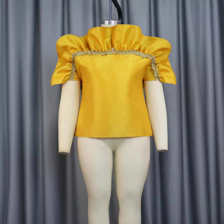 Damen Elegantes Oberteil mit voluminösen Puffärmeln und zarten Spitzenakzenten Drune