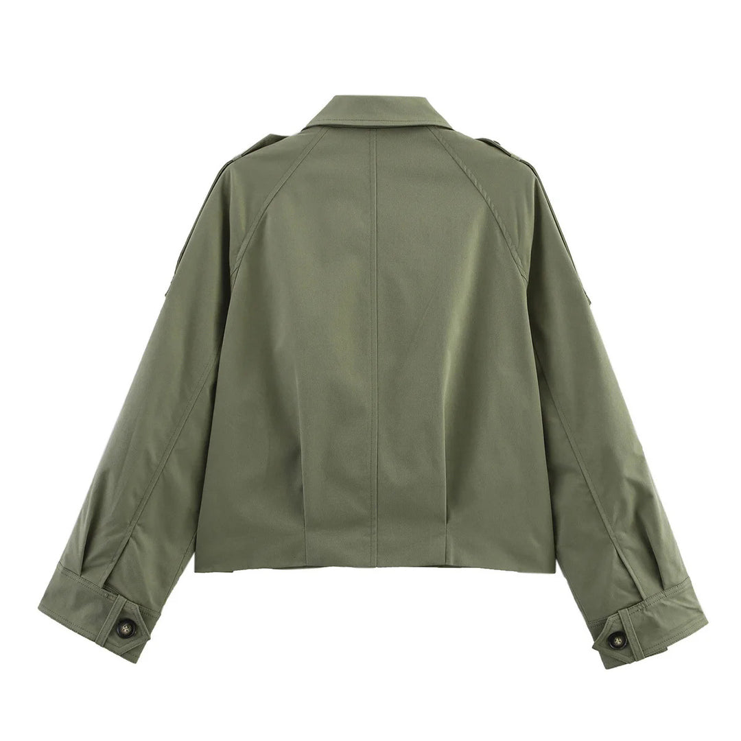 Damen nan kurze Utility-Blousonjacke mit aufgesetzten Klappentaschen und Epauletten Drune