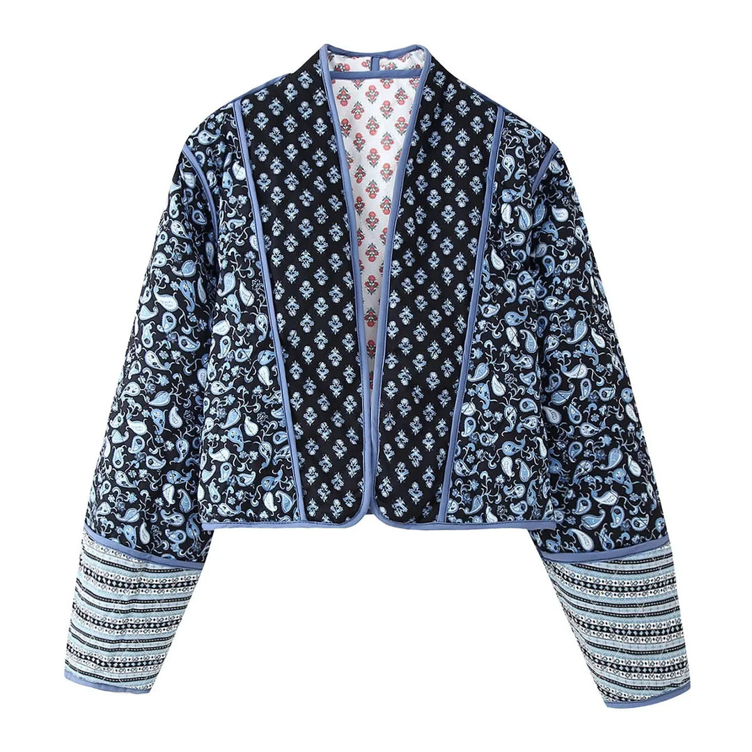 Damen nan wendbare Patchwork Steppjacke im Kimono‑Style mit kontrastärmeln Drune