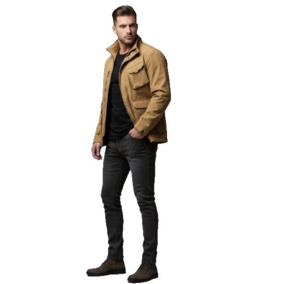 Herren Leichte Utility-Fieldjacke mit Stehkragen, Mehrfach-Taschen und atmungsaktivem Meshfutter Drune