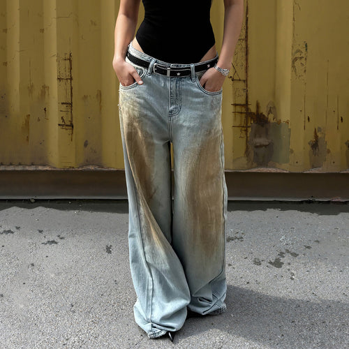 Damen weite Jeans mit einzigartigem Vintage-Waschung Drune