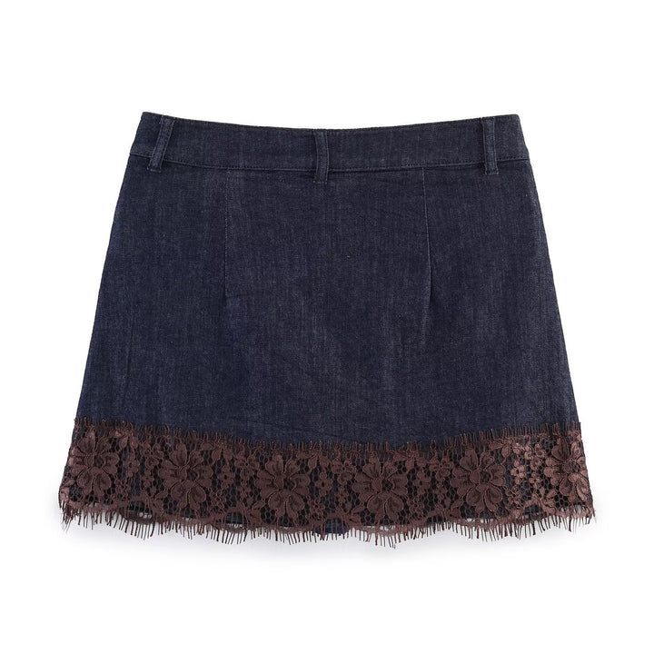 Damen Jeansrock mit eleganter Spitze und Knopfdetails Drune